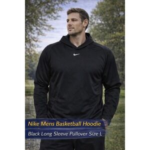 Nike Mens Basketball Hoodie Black Long Sleeve Pullover Size L